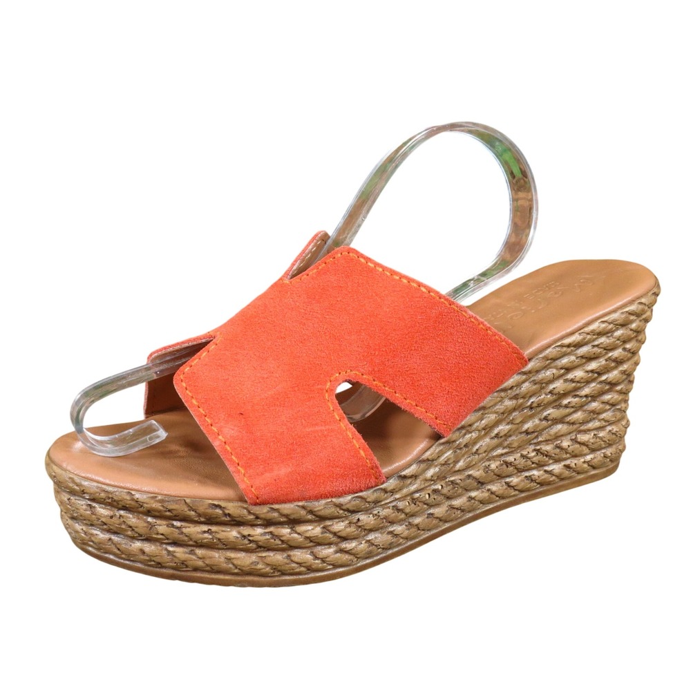 Mariella Womens Wedge Sandals Size 7.5 M Summer Fashion Orange Suede Made Italy